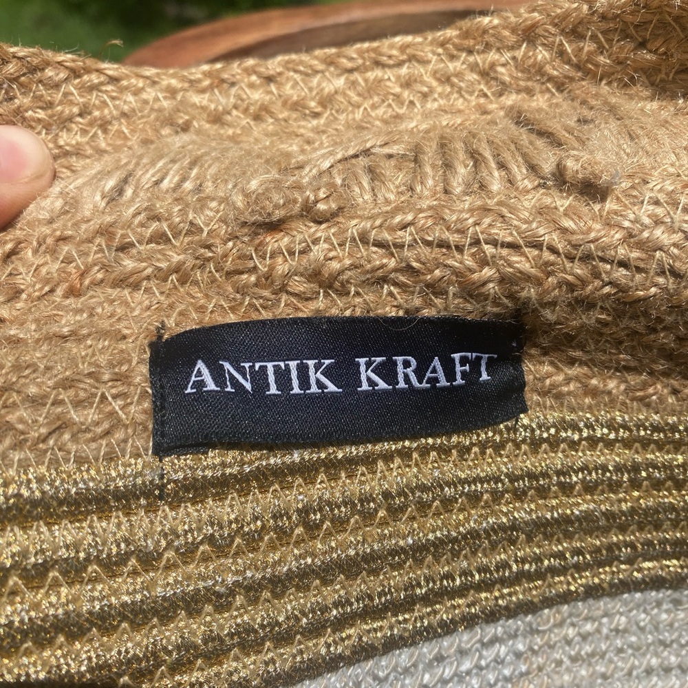 Abril Kraft Women’s Jute Tote Gold / White Stripe 16” x 16” - Picture 3 of 6